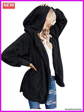 Oversized Sherpa Jacket Long Cardigan Fuzzy Fleece Plus Size Coat with Pockets